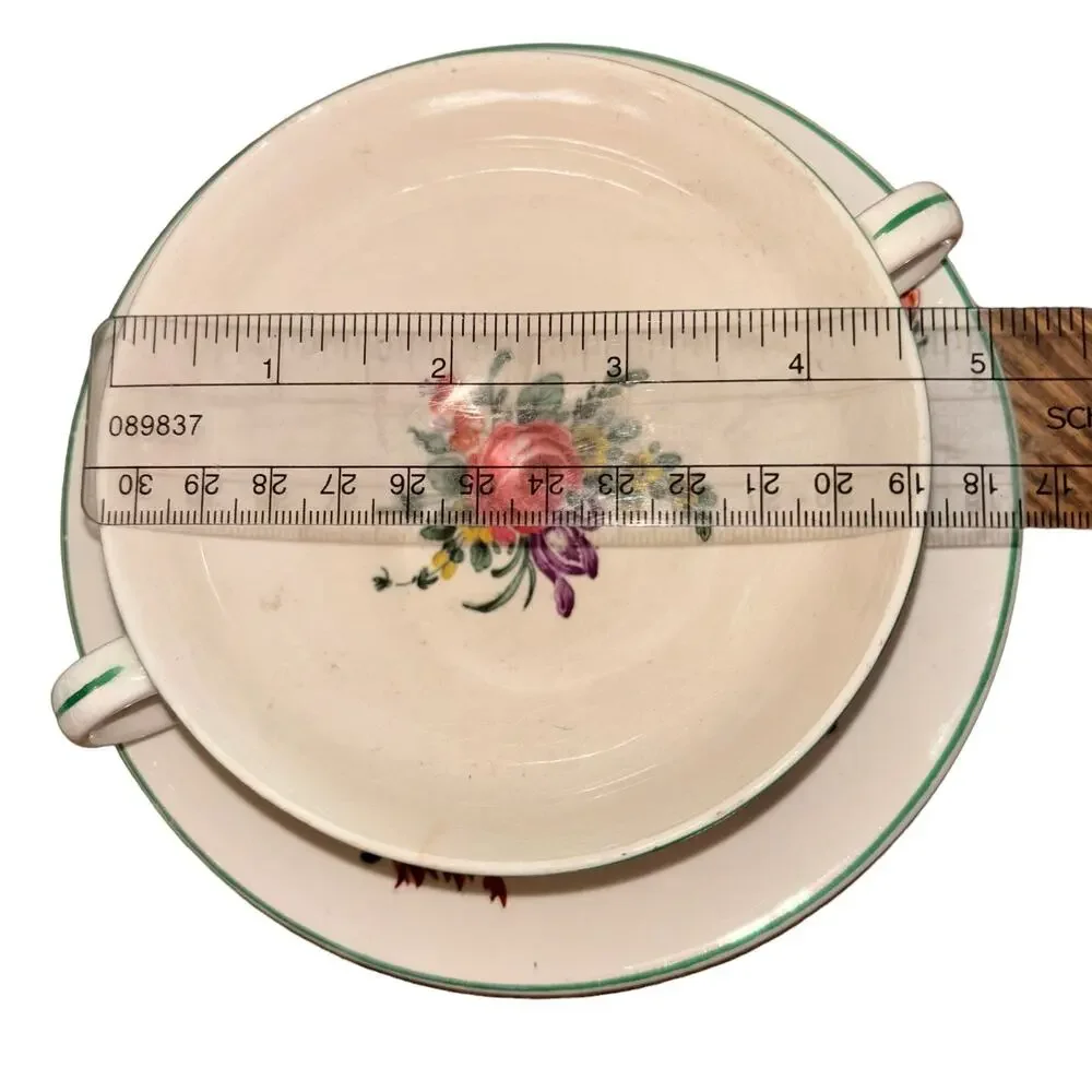 Bristol England Vintage Pair 2 Handle Bowl  & Saucer Floral Pattern Reproduction